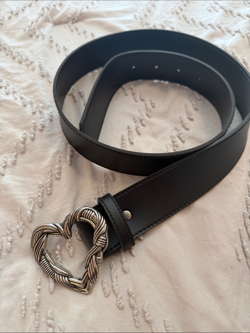 Black Women's Belt with Heart-Shaped Silver Buckle